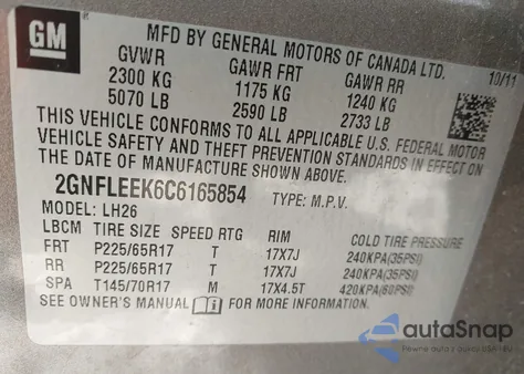 2012 Chevrolet Equinox 1Lt from USA, damaged, VIN 2GNFLEEK6C6165854